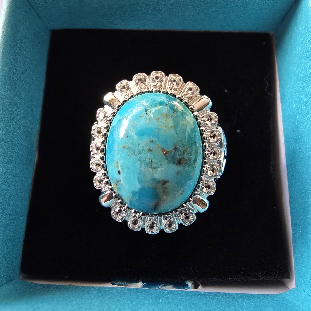 Aibao Turquoise And White Sapphire Celtic Ring